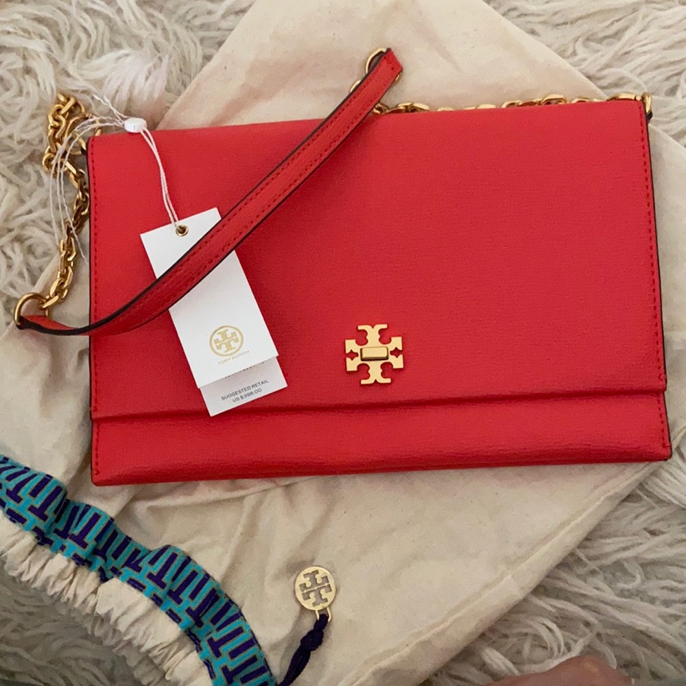 New Tory Burch Kira Clutch w/ shoulder strap, Red